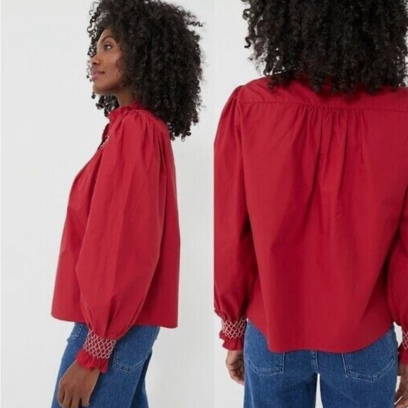 The Shirt by Rochelle Behrens Nicole top in  navy/orange smocking, long sleeve - Picture 6 of 8